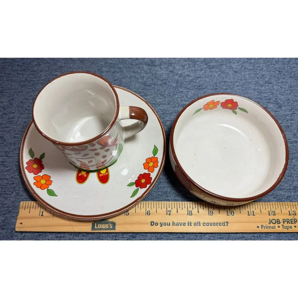 Vintage Ceramic Girl Stacking Childrens Snack Set Mug Bowl Plate Interpur Japan